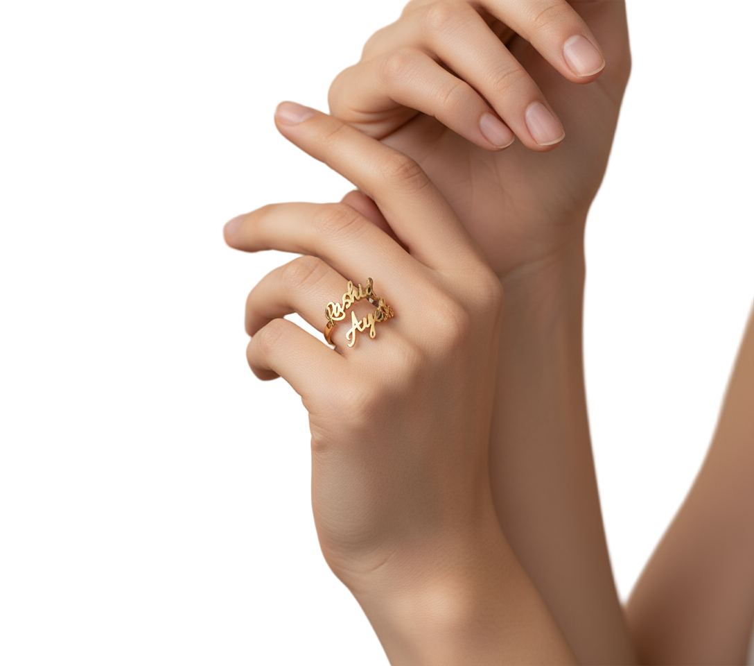 Personalized Cursive Double Name Ring