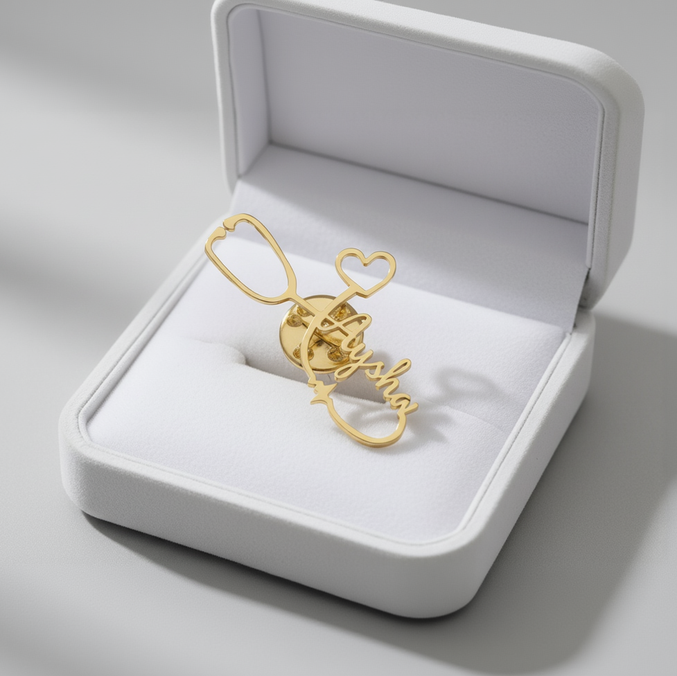 Heartbeat Stethoscope Custom Name Pin