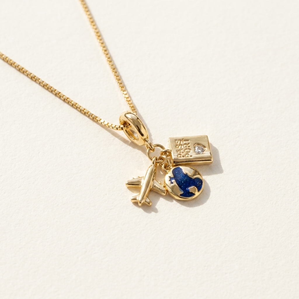 18K Gold Plated Travel Charm Necklace - 316L Stainless Steel