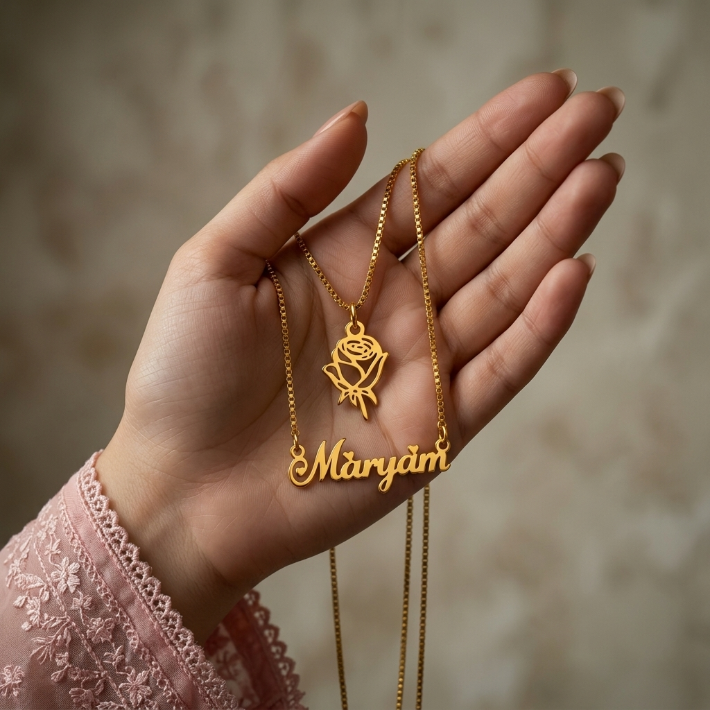 Double Chain Rose Name Necklace