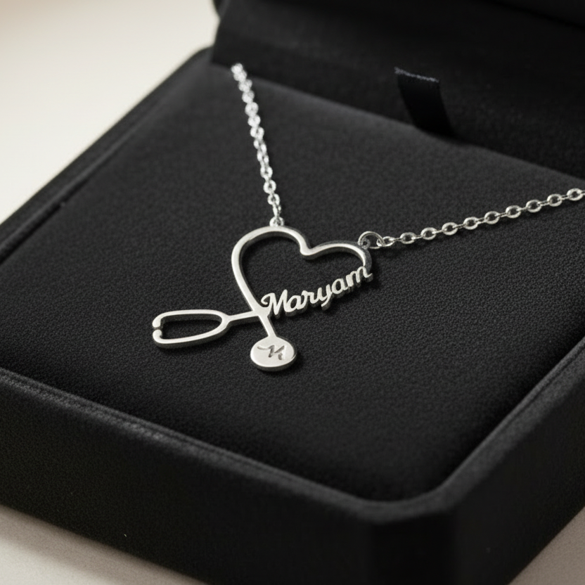 Heart Stethoscope Custom Name Necklace