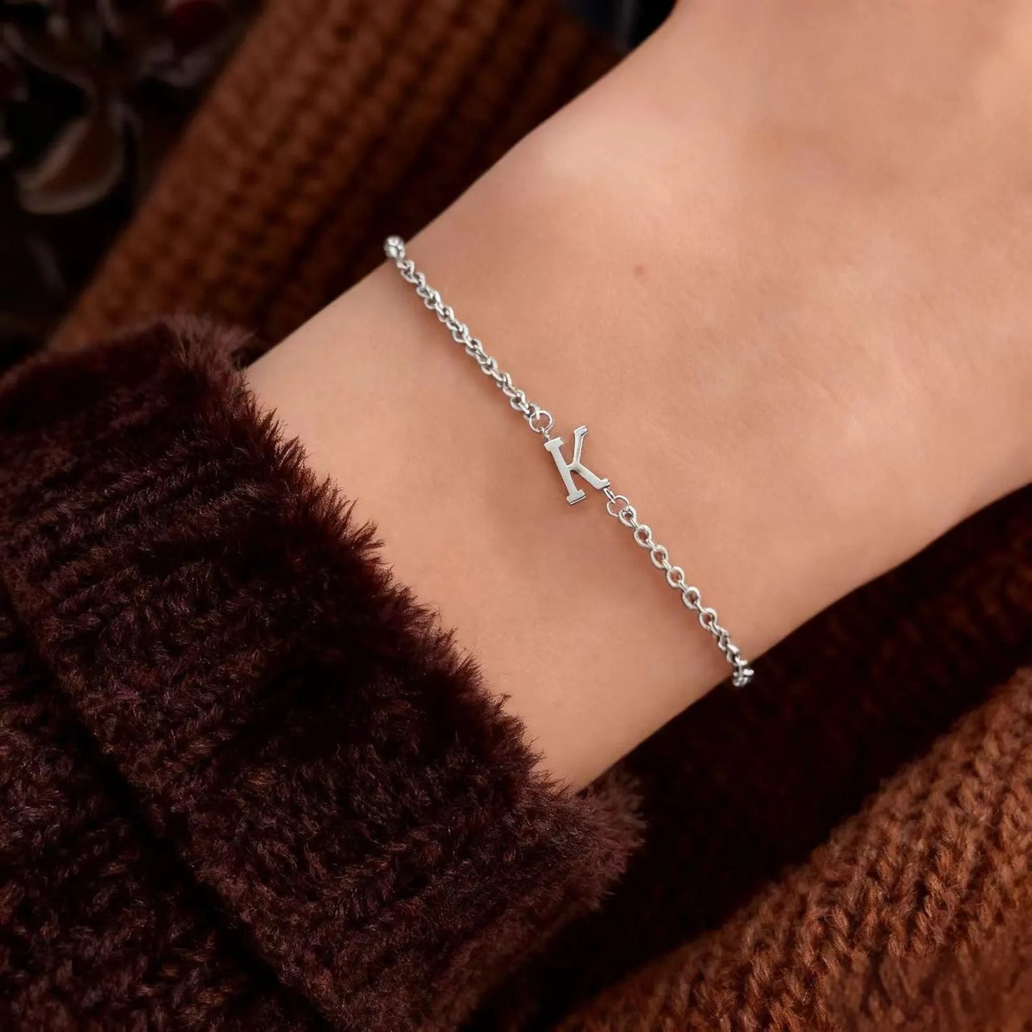 Single Initial Tiny Alphabet Chain Bracelet For Women