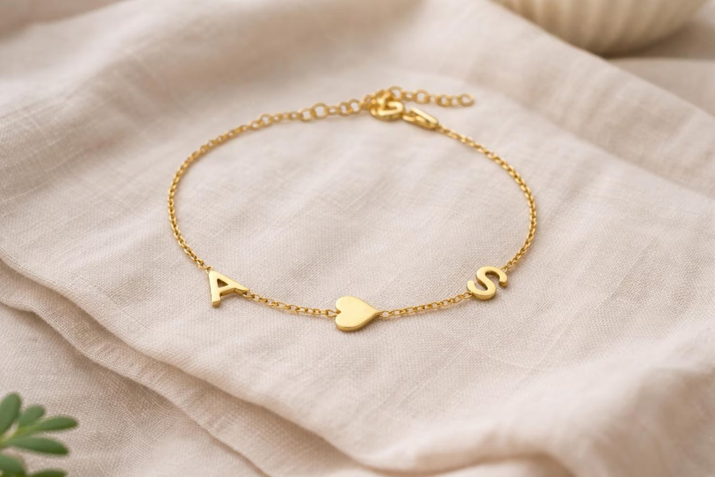 Two Initial Heart Tiny Alphabet Couple Chain Bracelet For Women