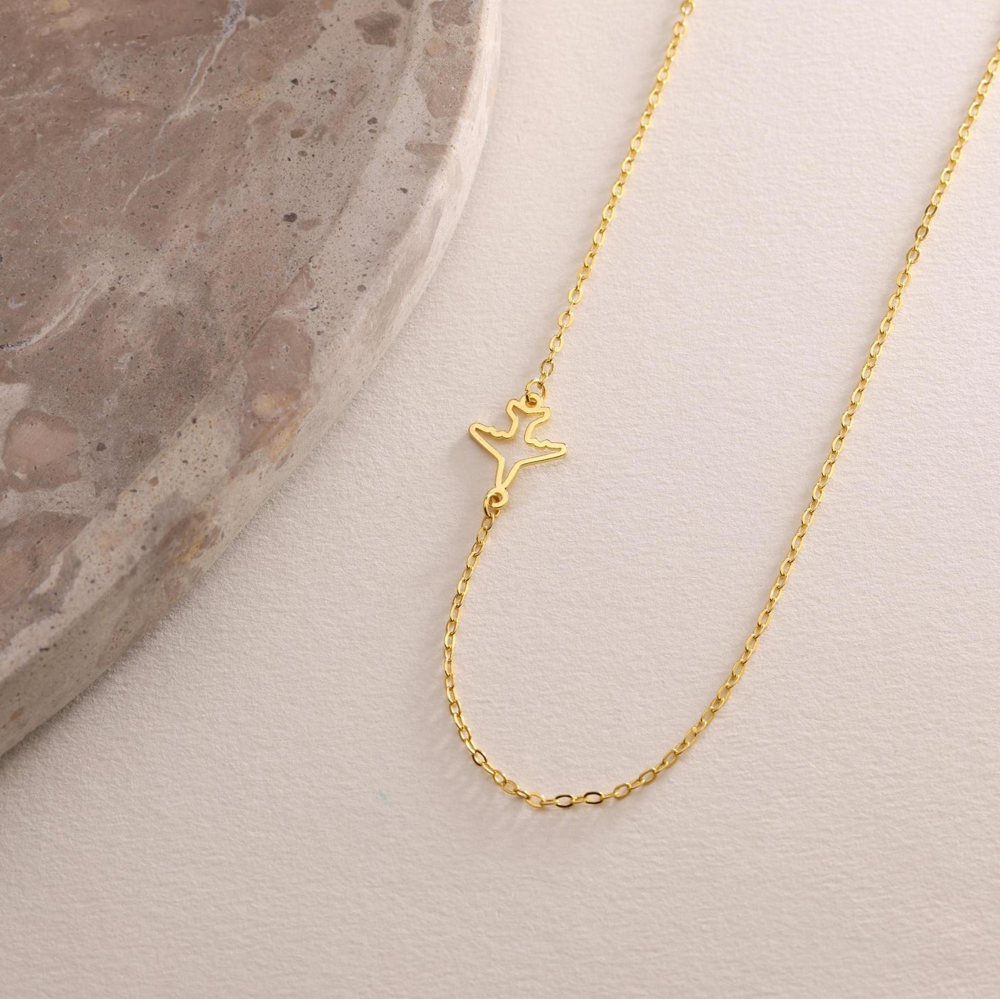 18K Gold Plated Outline Charm Airplane Necklace For Women