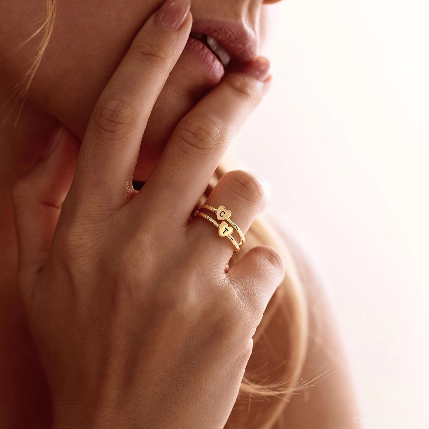Heart Dainty Initial Ring