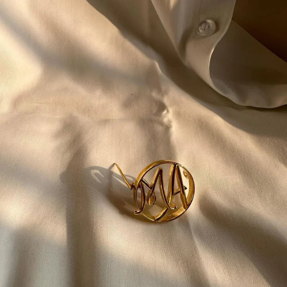 Initial Emblem Custom Name Brooch Pin