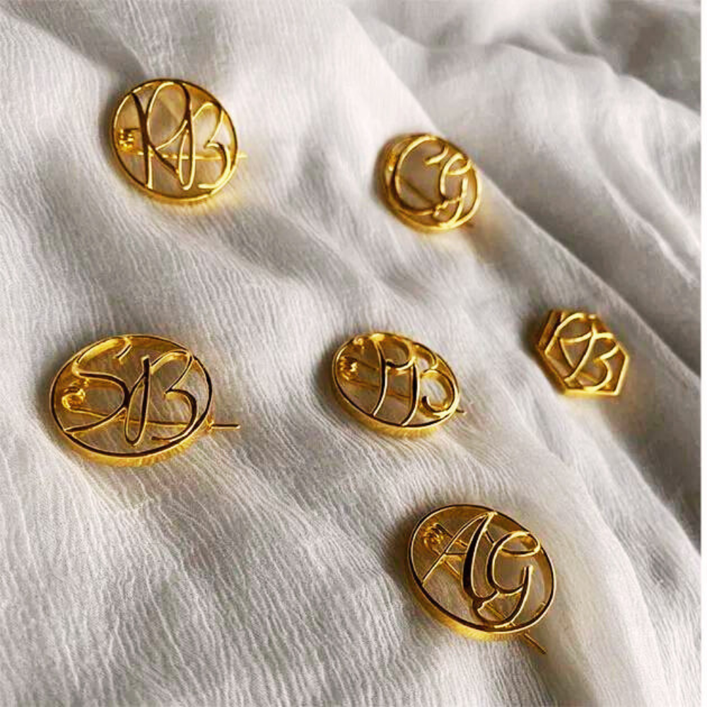 Initial Emblem Custom Name Brooch Pin