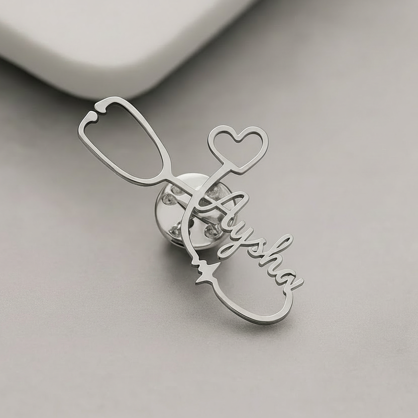 Heartbeat Stethoscope Custom Name Pin