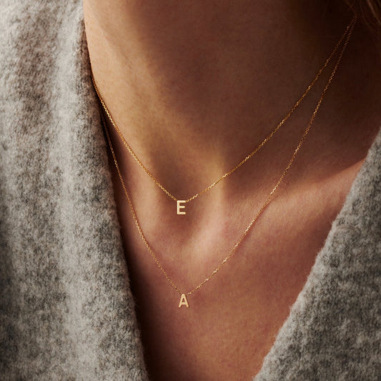 Double Layer Chain Initial Tiny Alphabet Necklace For Women, Chain Size: 16 & 18 Inches