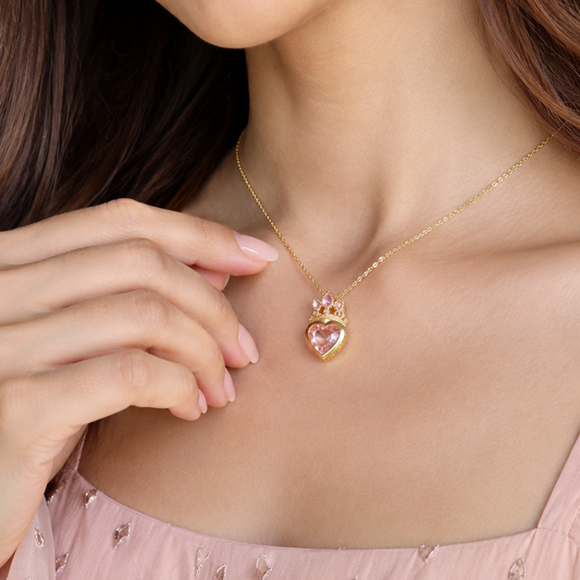 Royal Blush Heart Necklace – Tarnish-Proof Stainless Steel Pink Crystal Pendant