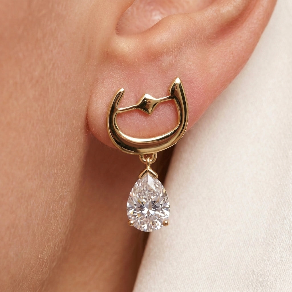 Arabic Initial Zircon Dangle Earrings