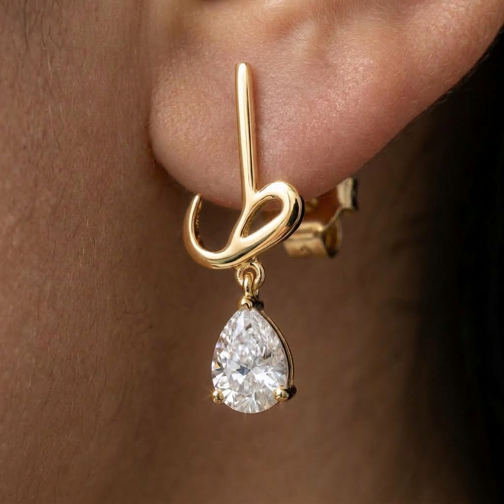 Arabic Initial Zircon Dangle Earrings