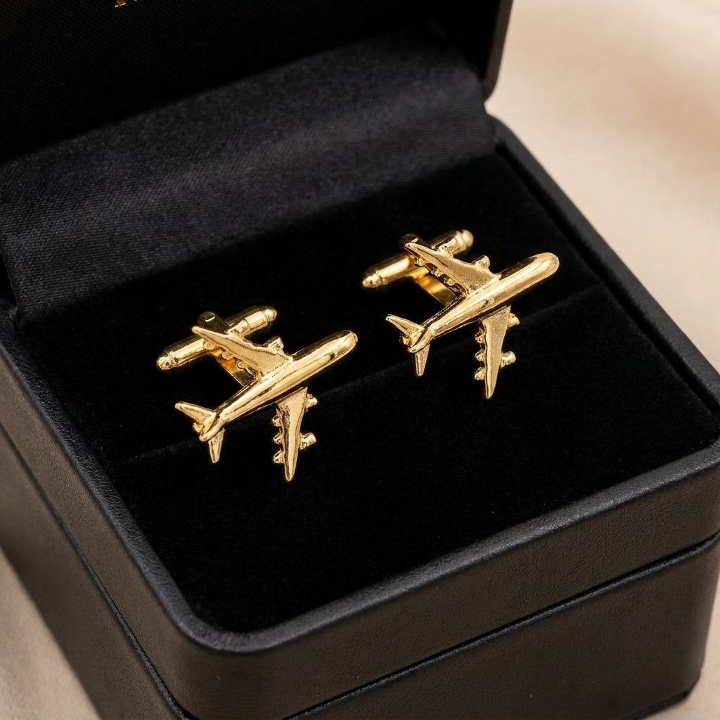 Gold-Plated Airplane Cufflinks – Luxury Aviation-Inspired Men's Accessories