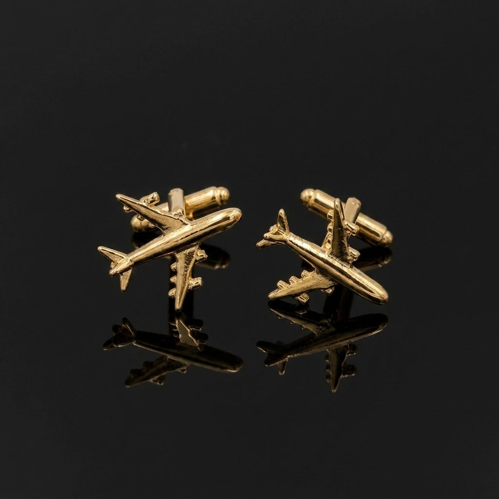 Gold-Plated Airplane Cufflinks – Luxury Aviation-Inspired Men's Accessories
