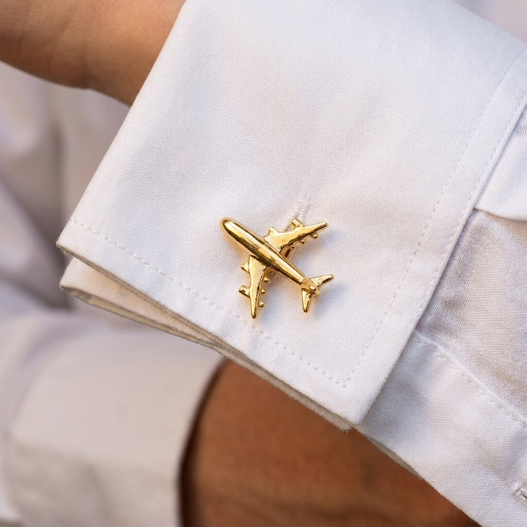 Gold-Plated Airplane Cufflinks – Luxury Aviation-Inspired Men's Accessories
