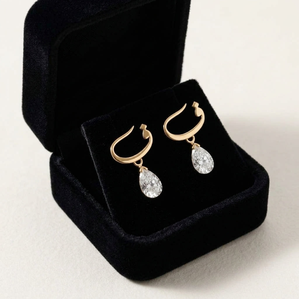 Arabic Initial Zircon Dangle Earrings