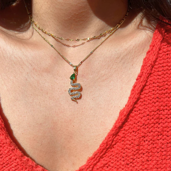 Serpent CZ Diamond Necklace | Tarnish-Proof