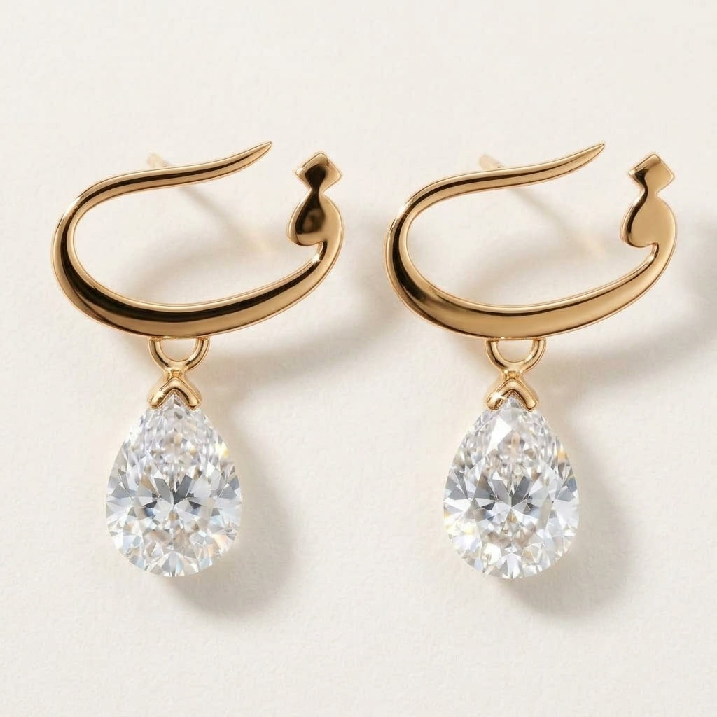 Arabic Initial Zircon Dangle Earrings