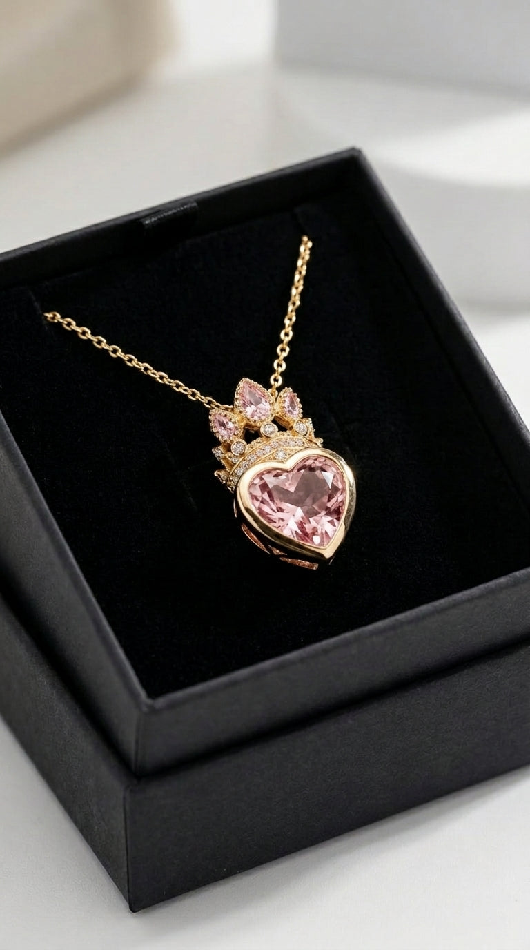 Royal Blush Heart Necklace – Tarnish-Proof Stainless Steel Pink Crystal Pendant