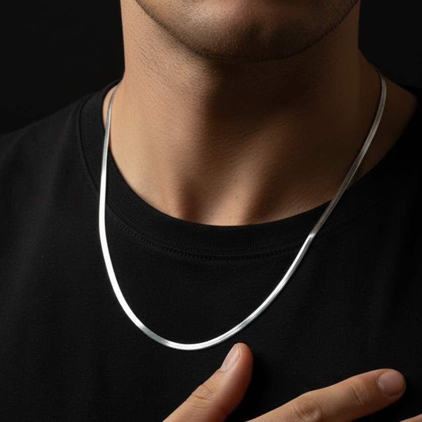 Herring Bone Chain Necklace - Stainless Steel - 20 Inches