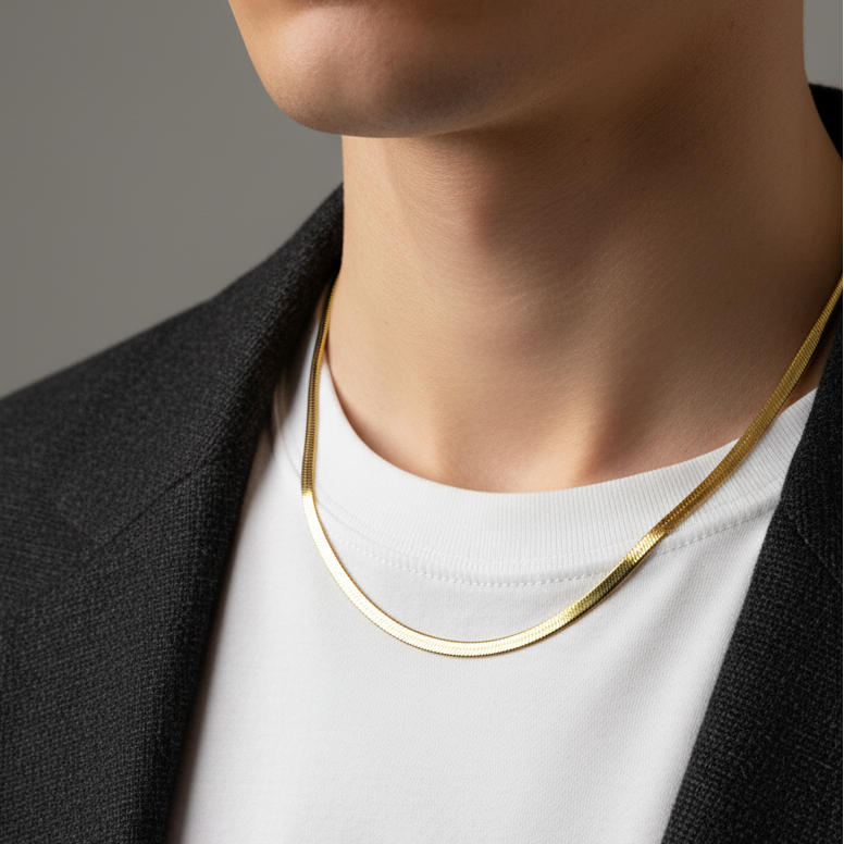 Herring Bone Chain Necklace - Stainless Steel - 20 Inches