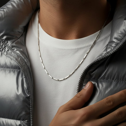 Facet Link Chain Necklace - Stainless Steel - 20 Inches