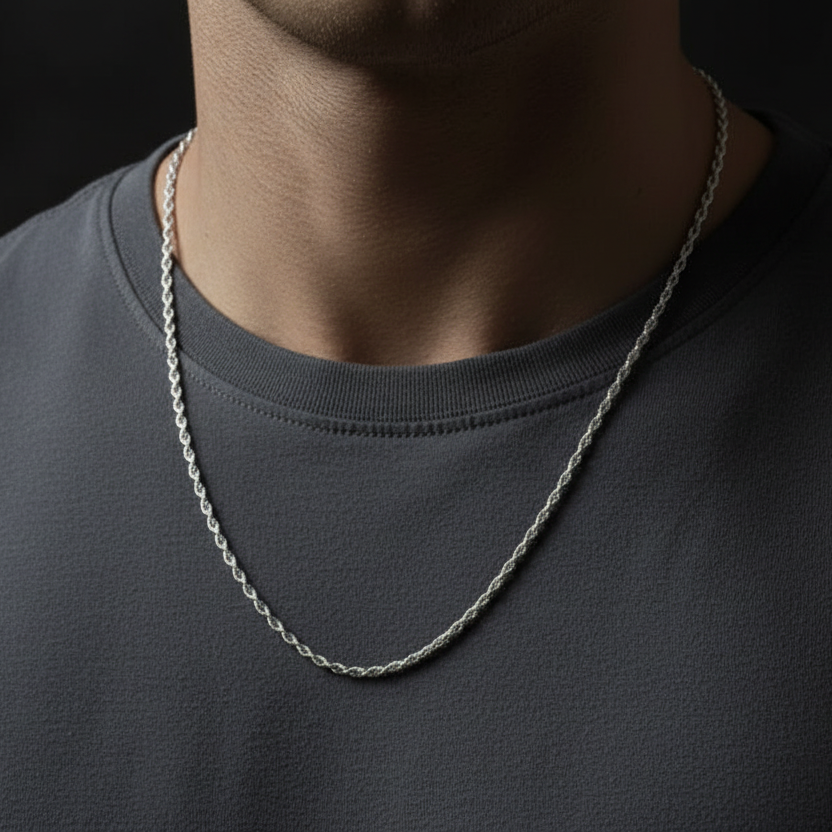 Thin Rope Chain Necklace - Stainless Steel - 20 Inches