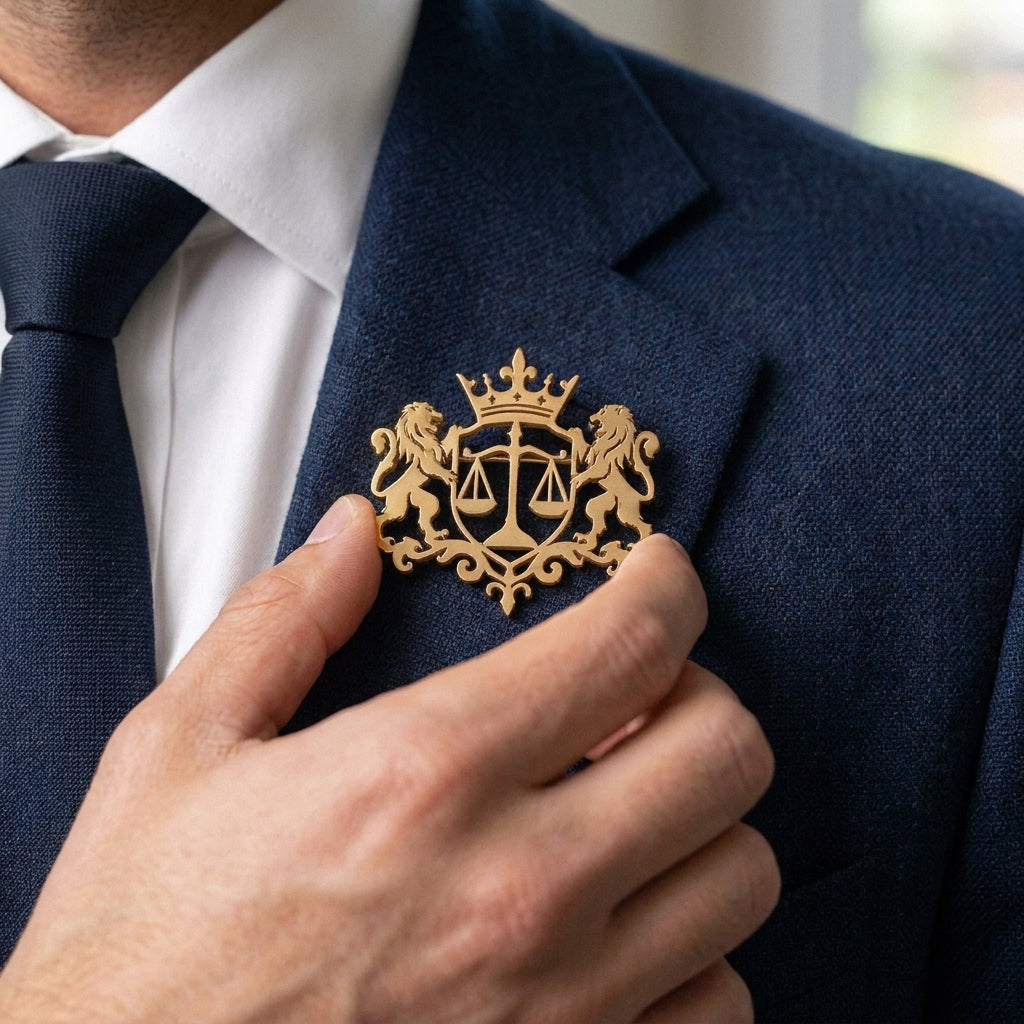 Crest of Justice Lawyer Brooch Pin