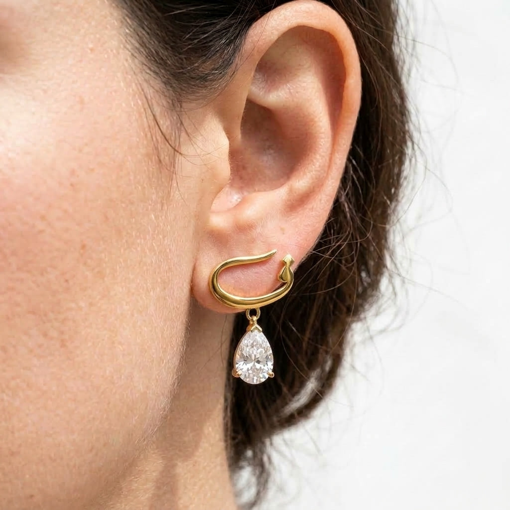 Arabic Initial Zircon Dangle Earrings