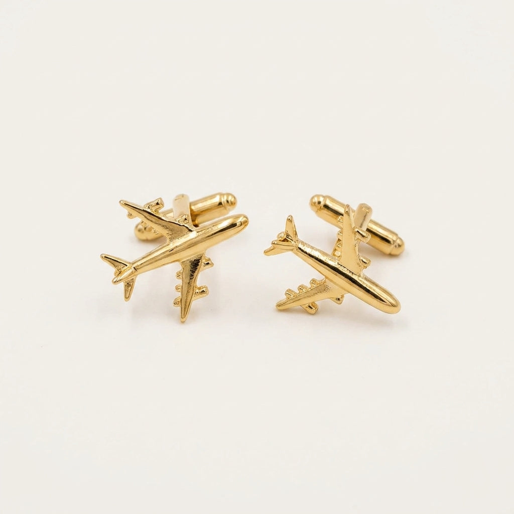 Gold-Plated Airplane Cufflinks – Luxury Aviation-Inspired Men's Accessories