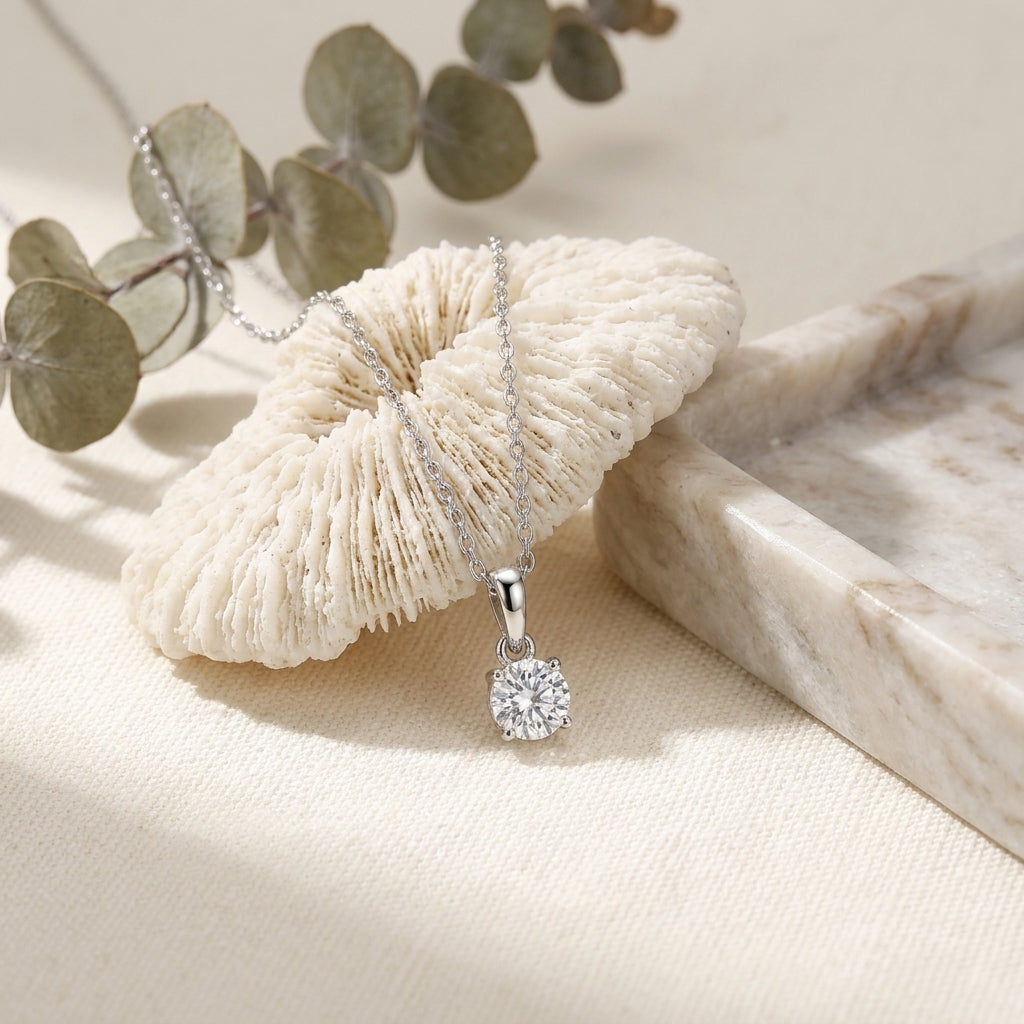 Rhodium Plated Cubic Zirconia Solitaire Necklace – Tarnish Proof