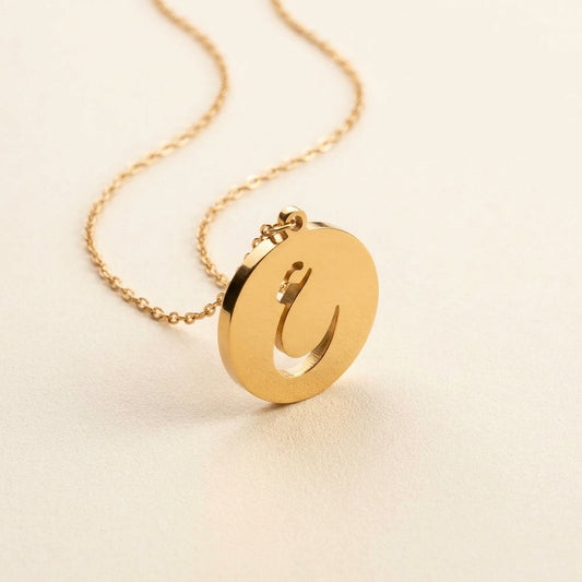 Urdu Letter Coin Pendant Necklace - 22K Gold plated