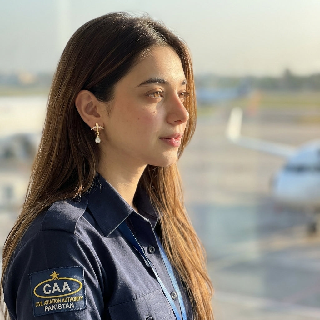 18K Gold Plated Airplane CZ Pearl Earrings For Women