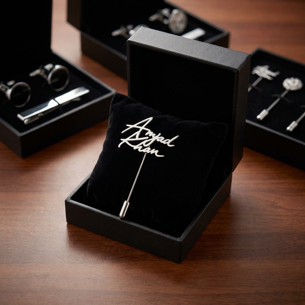 Italic Cursive Personalized Lapel Pin For Men, Custom Name Brooch, Name Pin