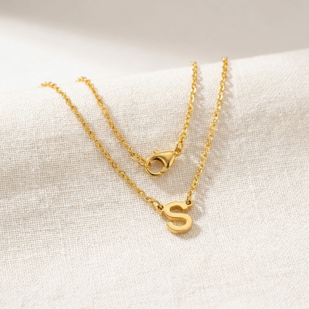Dainty Initial Tiny Alphabet Chain Necklace For Women - 24K Gold plated - Tarnish Proof