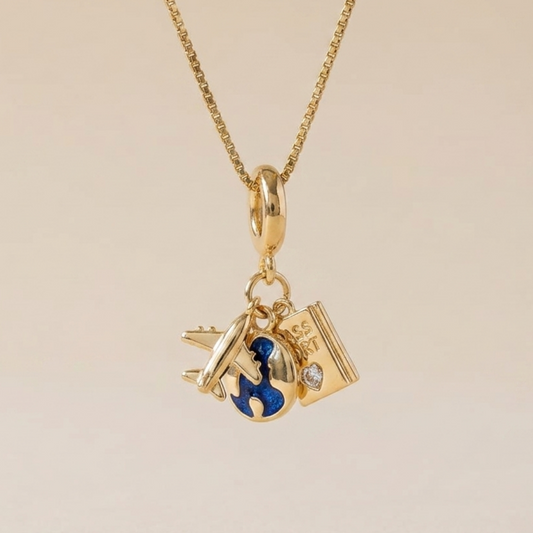 18K Gold Plated Travel Charm Necklace - 316L Stainless Steel