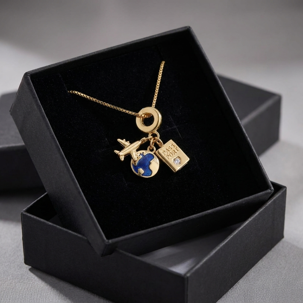 18K Gold Plated Travel Charm Necklace - 316L Stainless Steel
