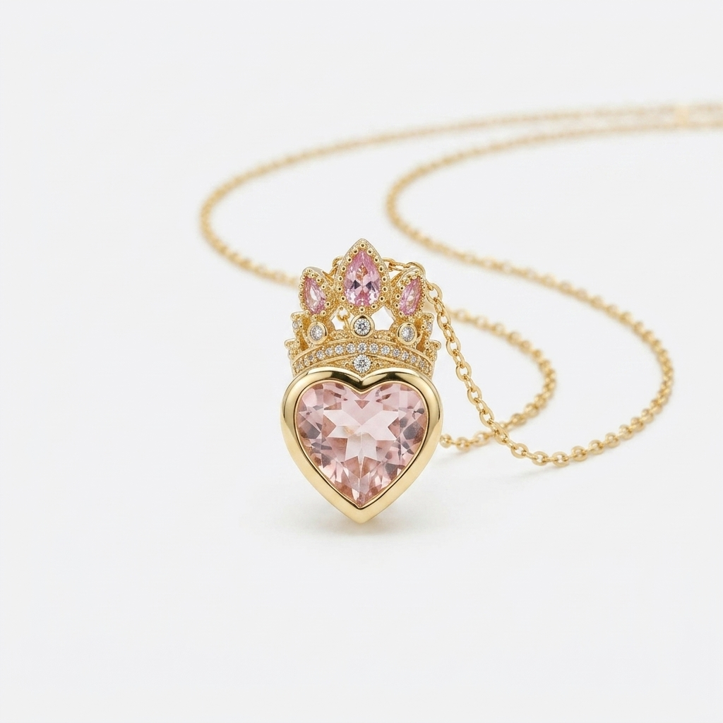 Royal Blush Heart Necklace – Tarnish-Proof Stainless Steel Pink Crystal Pendant