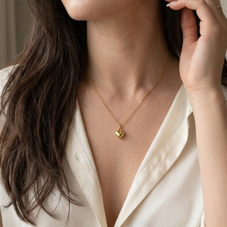18K Gold plated Tiny Heart Necklace (16" Chain + 2 Extension)