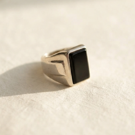 Men's Flat Black Stone Chunky Ring