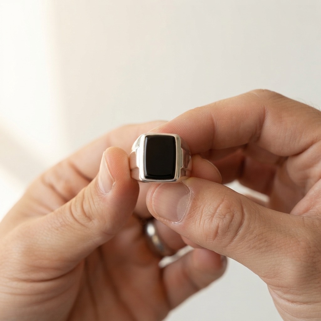 Men's Flat Black Stone Chunky Ring
