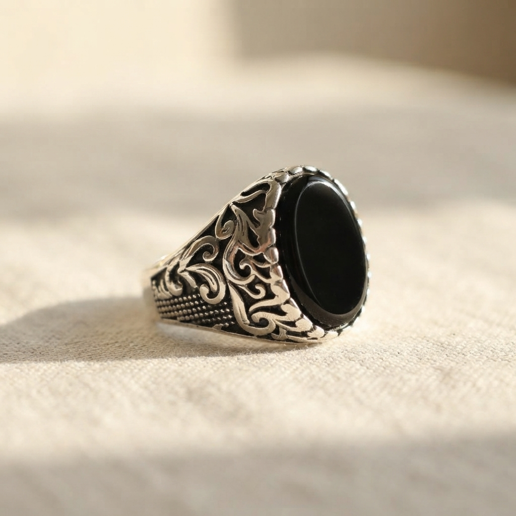 Men's Vintage Black Onyx Style Ring