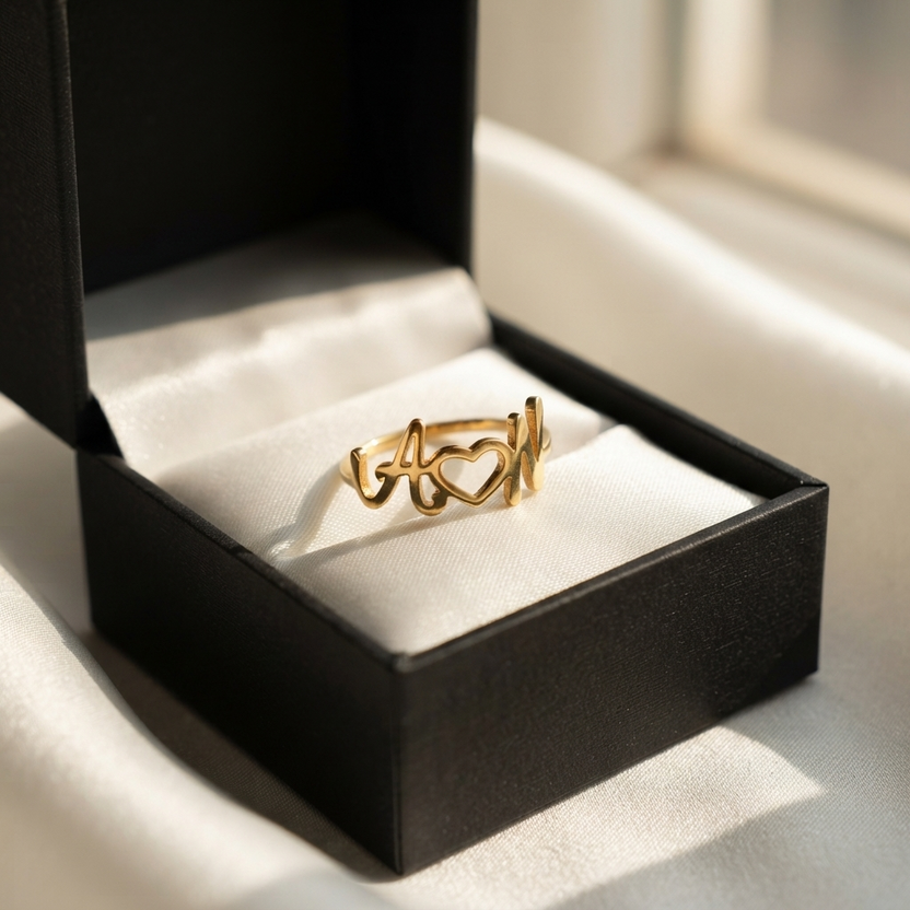 Couple Initial Heart Personalized Name Ring