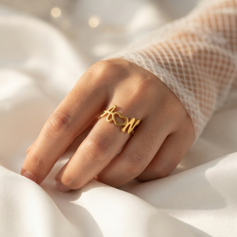 Couple Initial Heart Personalized Name Ring