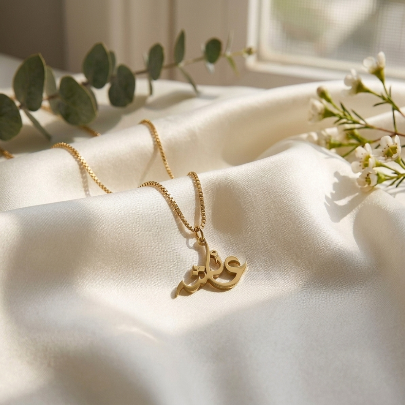 Arabic Calligraphy Name Necklace (Chain 18 inches)