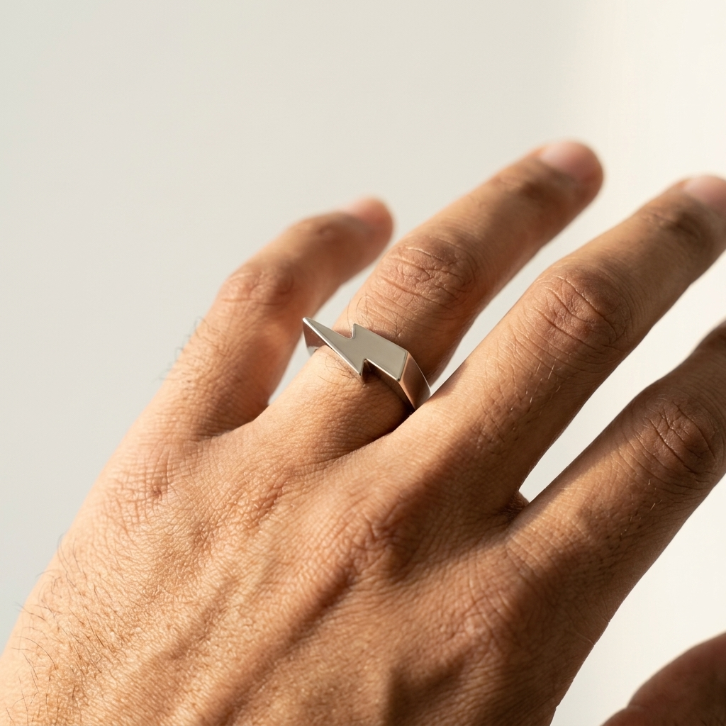 Minimal Lightning Bolt Signet Ring