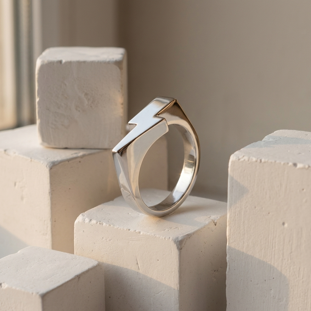 Minimal Lightning Bolt Signet Ring