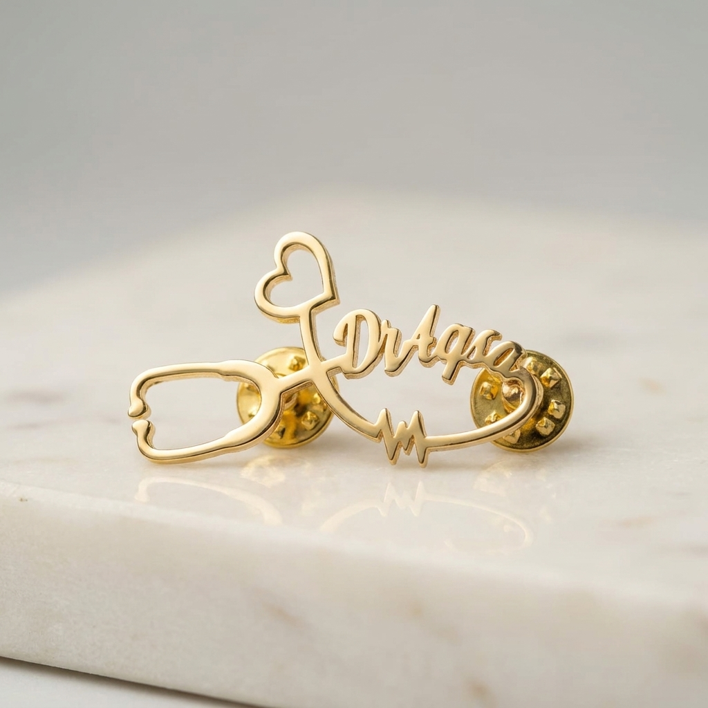 Heartbeat Stethoscope Custom Name Pin