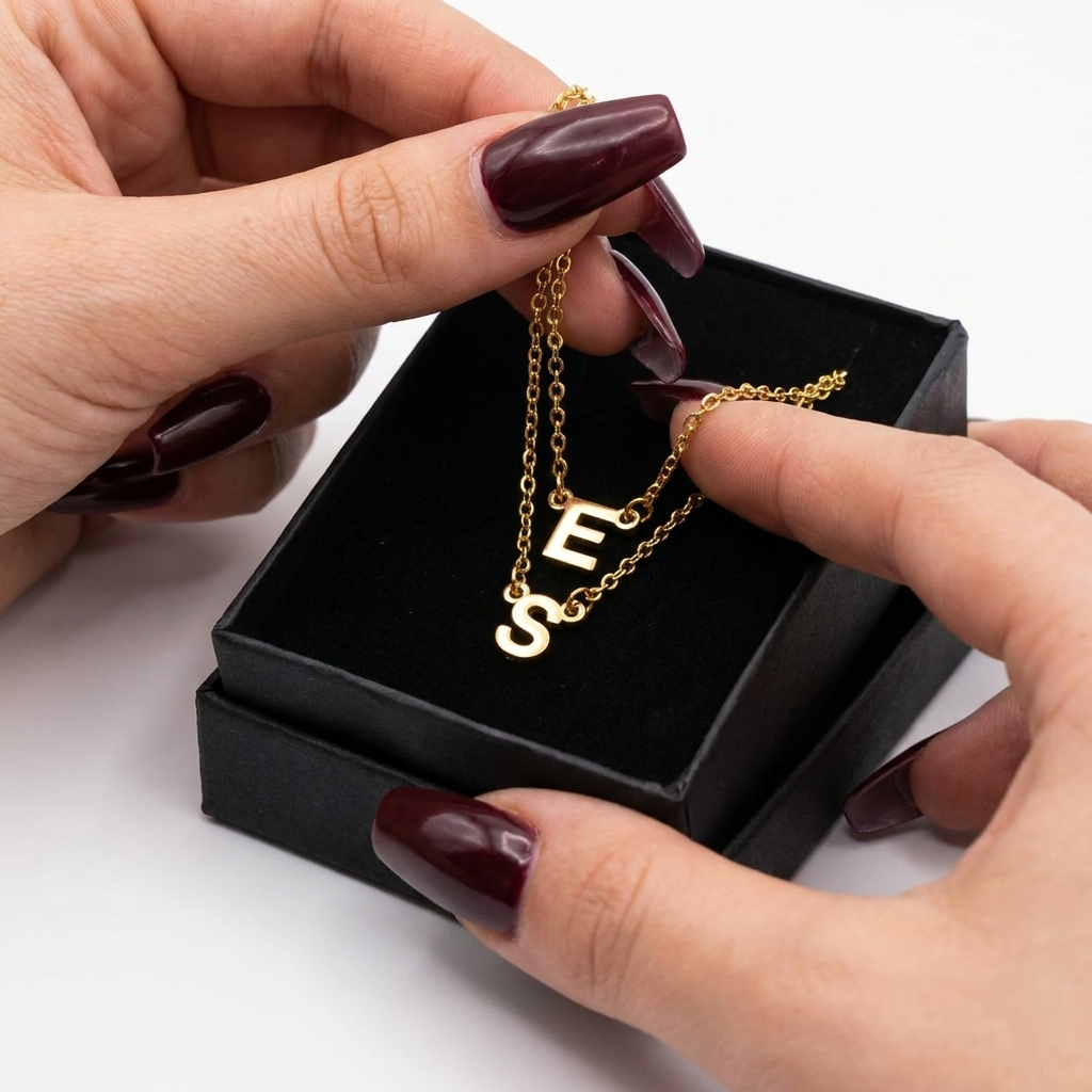 Double Layer Chain Initial Tiny Alphabet Necklace For Women, Chain Size: 16 & 18 Inches