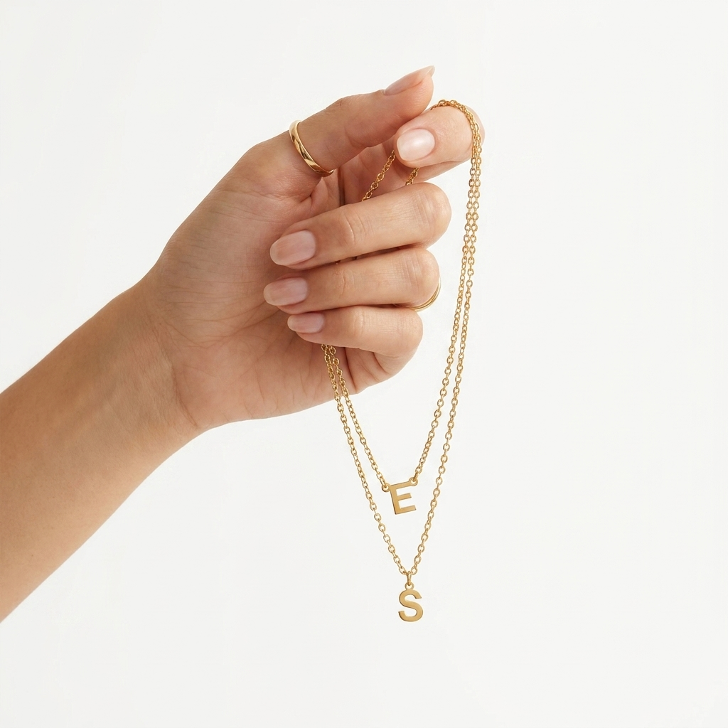 Double Layer Chain Initial Tiny Alphabet Necklace For Women, Chain Size: 16 & 18 Inches